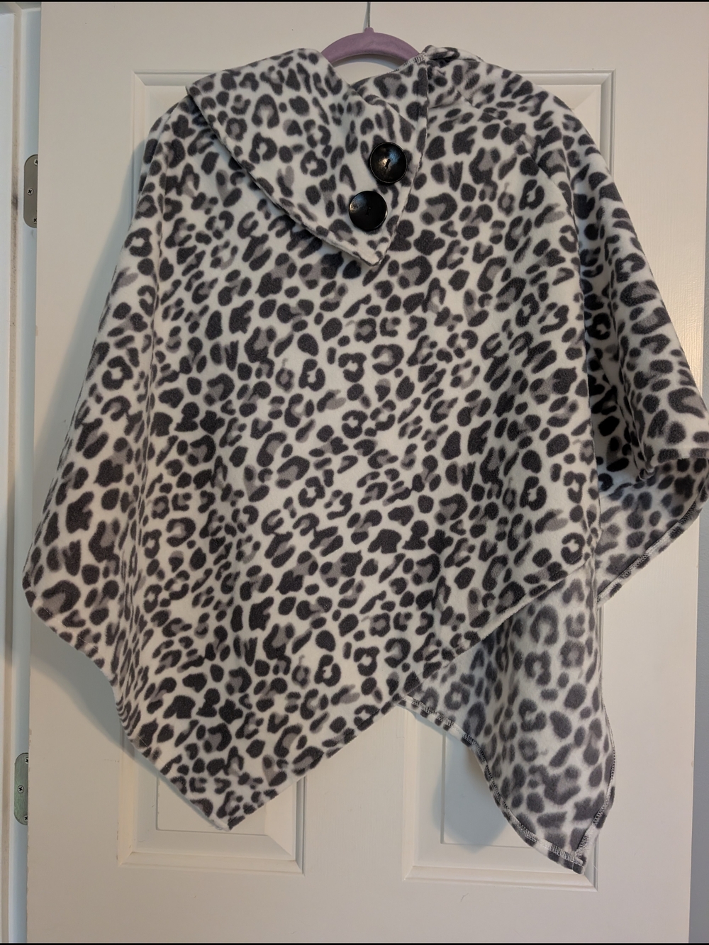 Moda Gray & White Leopard Hooded Poncho with Button